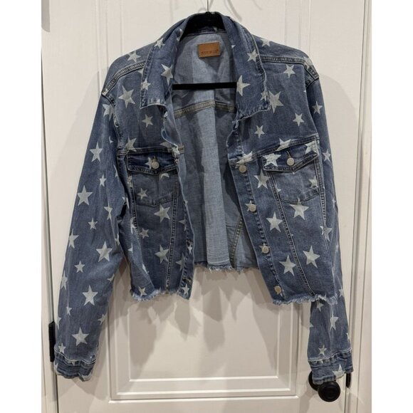 NWOT Star Judy Blue Jean Jacket 2xl Raw Edge Stretchy Cropped - Picture 1 of 6